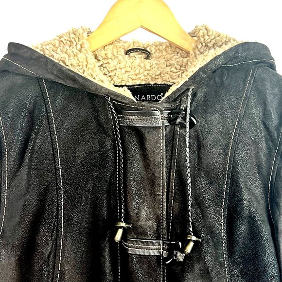 Bernardo Brown Nubuck Suede Chore Barn Coat Shearling Hooded Jacket PS Outdoor - Picture 3 of 14